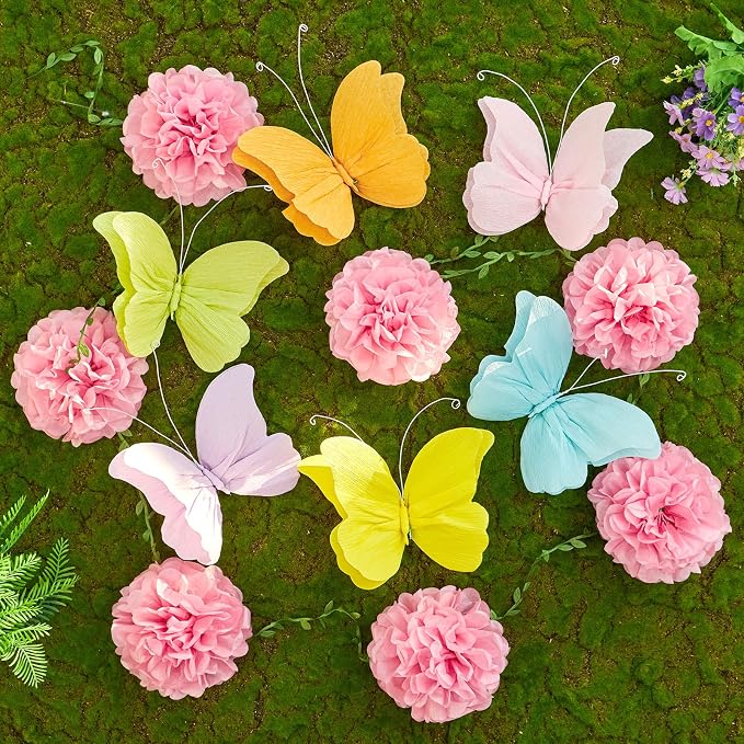 OBBOLO 3D Hanging Butterfly Decorations, Colorful Butterfly Birthday Party by OBBOLO