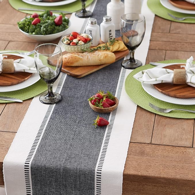 DII Dobby Stripe Table Runner, 13x108 Black & Cream Background | Woven - Image 5
