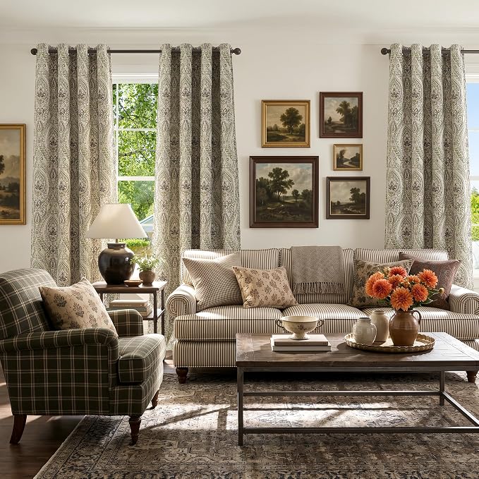 jinchan Sage Green Damask Curtains 96 Inch Room Darkening Grommet 2 Panels | - Image 5