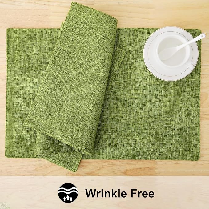 Faux Cotton Linen Placemats Set of 4, Cloth Washable Farmhouse Dining Table Mats - Image 5