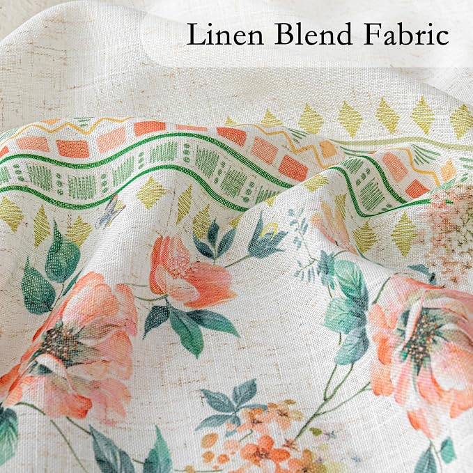 MYSKY HOME Boho Floral Curtains Semi Sheer Linen Blend Curtain 84 Inches Long - Image 4
