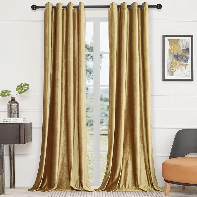 BULBUL Velvet Gold Grommet Blackout Curtains 63 inch by ModernShinyVelvetCurtains