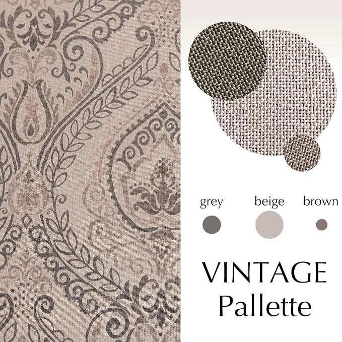Grey Paisley Linen Textured Curtains 63 in Vintage Grommet 2 Panels | Room - Image 3