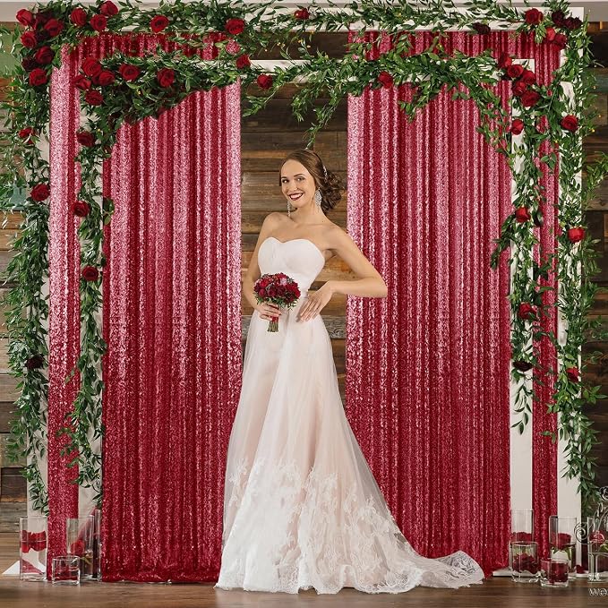 2×8FT-4PCS Burgundy Sequin Backdrop Curtains Panels, Photography Backdrop - Image 4