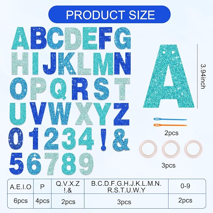 BEISHIDA Glitter Blue Mix 116 PCS A-Z DIY Letter Custom Banner Party Decor | - Image 3