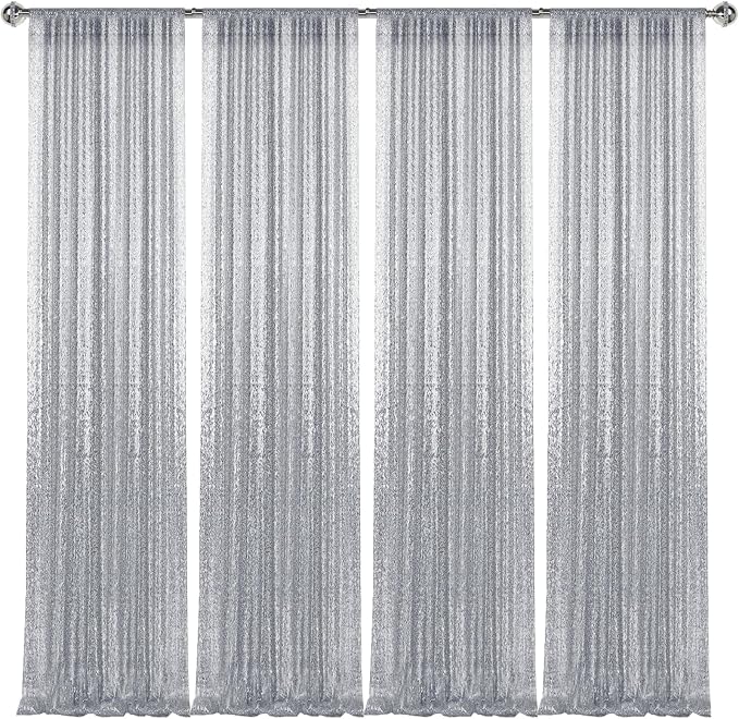 2×8FT-4PCS Silver Sequin Backdrop Curtains Panels, Photography Backdrop Glitter - Image 9