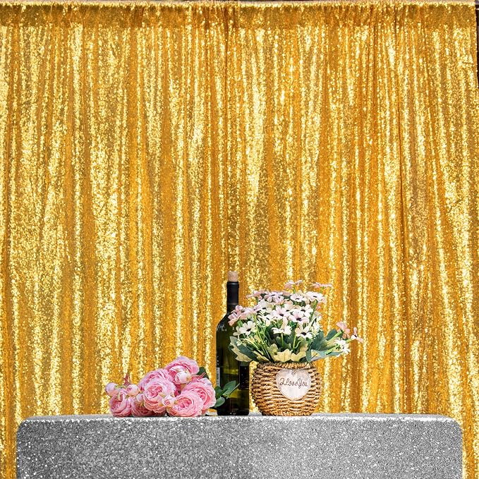 JYFLZQ Gold Sequin Backdrop Curtains 6ft x 8ft 1 Panel Glitter Photo Booth by JYFLZQ