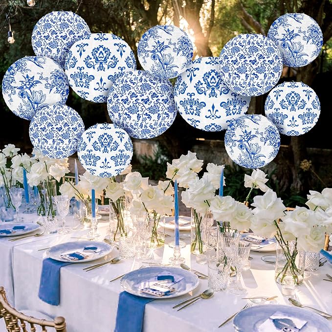 Chinoiserie Paper Lantern Blue and White Porcelain Print Decoration Lantern 10 - Image 4