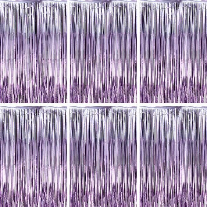 Voircoloria Light Purple Foil Fringe Backdrop Curtains, Birthday Party by Voircoloria