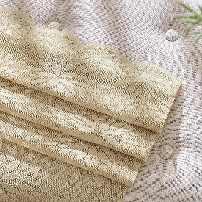 MIULEE Vintage Floral Scalloped Lace Curtains 2 Panels, Short Semi Sheer - Image 5