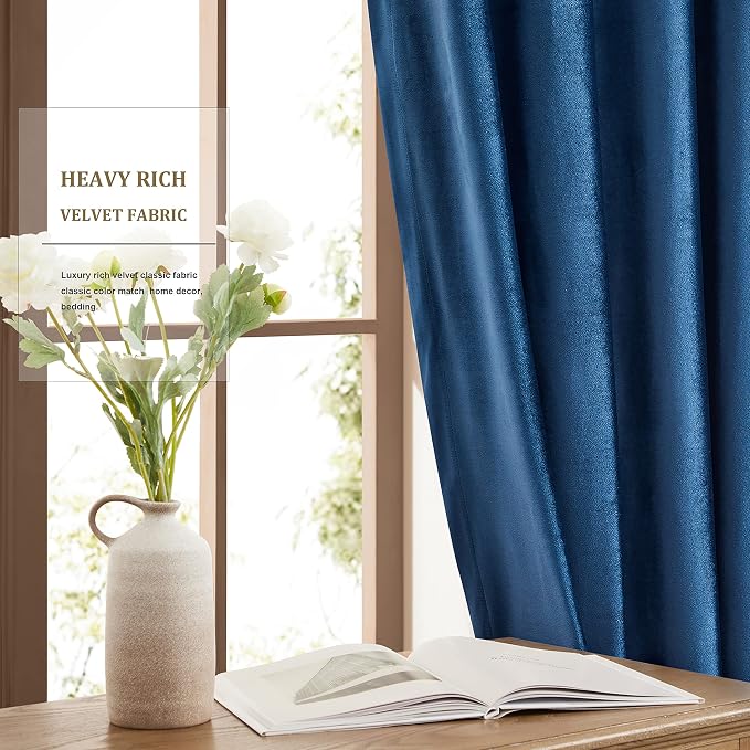 BULBUL Velvet Navy Grommet Blackout Curtains 84 inch Length - Image 4