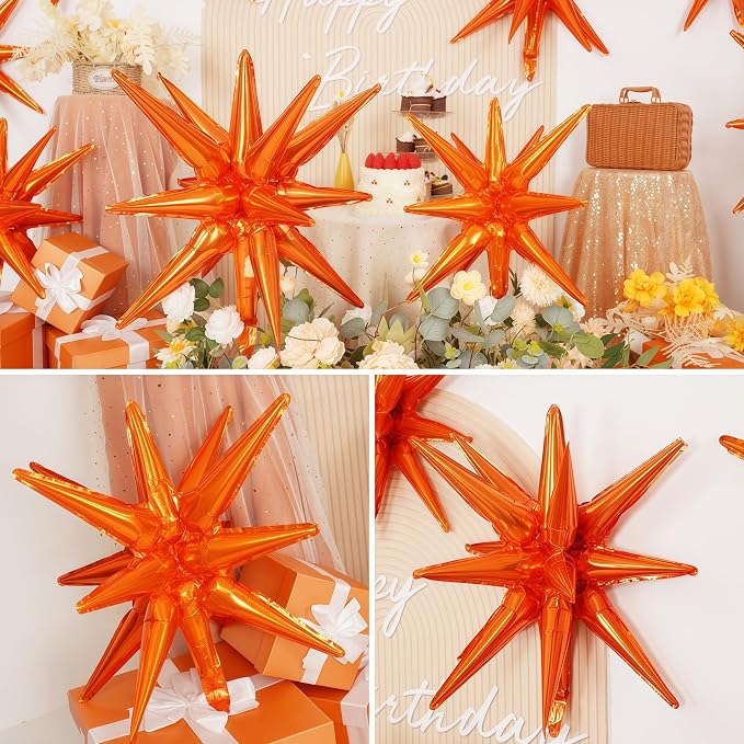 9Pcs Orange Star Balloons, Large Explosion Star Foil Balloons, Metallic Orange - Image 5