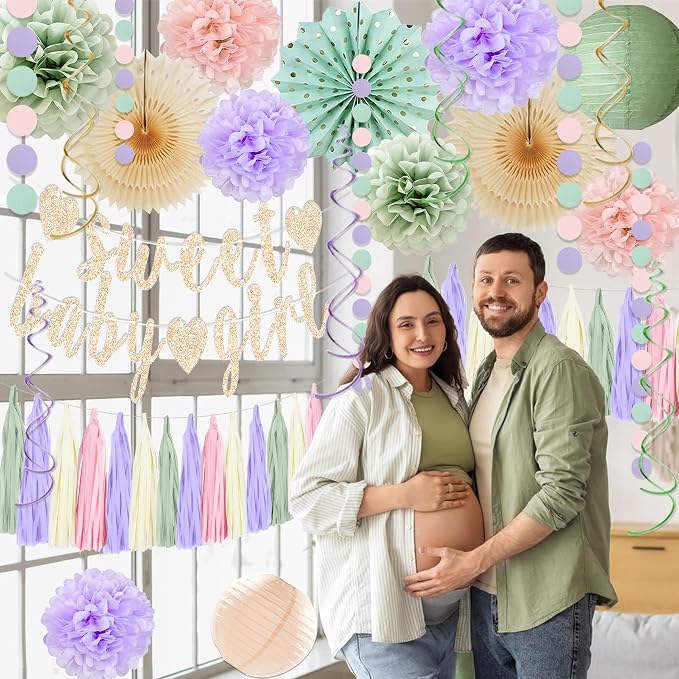 Sage Green and Blush Purple Baby Shower Decorations - Image 3