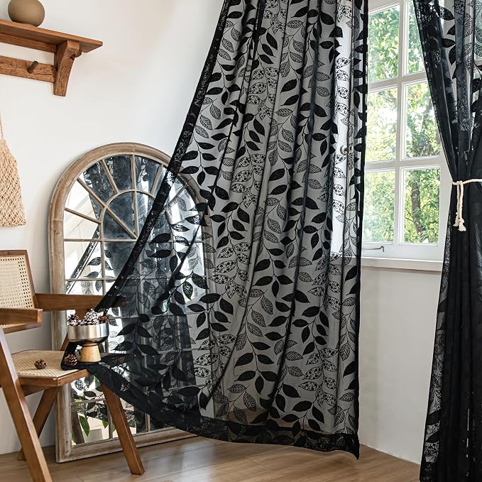 Treatmentex Black Lace Sheer Curtains - Image 3