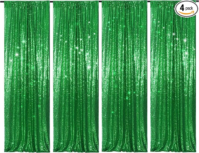 PartyDelight Green Sequin Backdrop Curtains 2x8ft 4 Panels | Sparkly 3mm sequins by PartyDelight