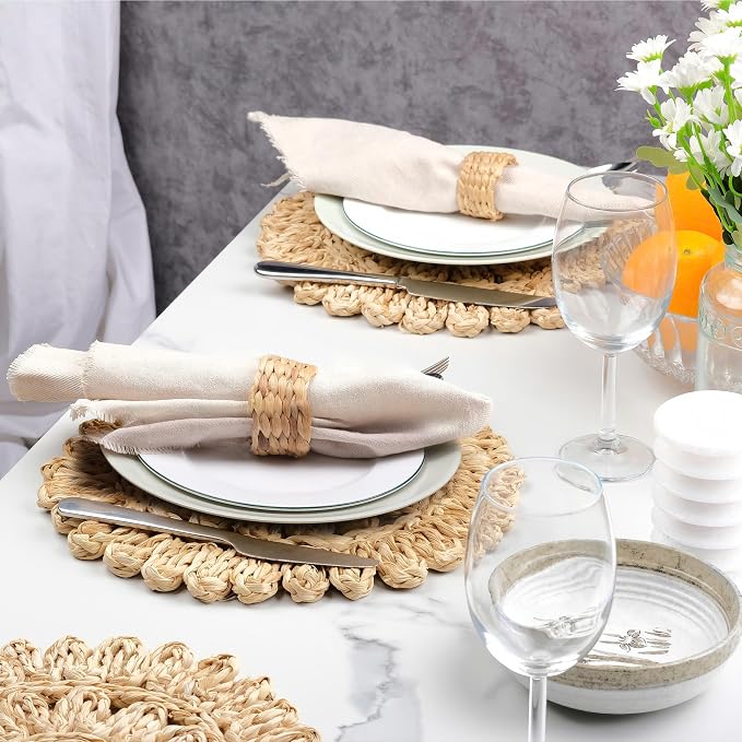 13.8" Corn Husk Woven Round Placemats Set of 4 - Image 7