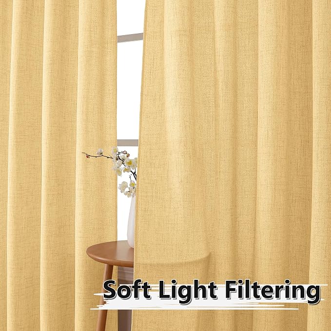 Tollpiz Linen Tier Curtains Rod Pocket Semi Sheer Short Kitchen Curtain Half - Image 2