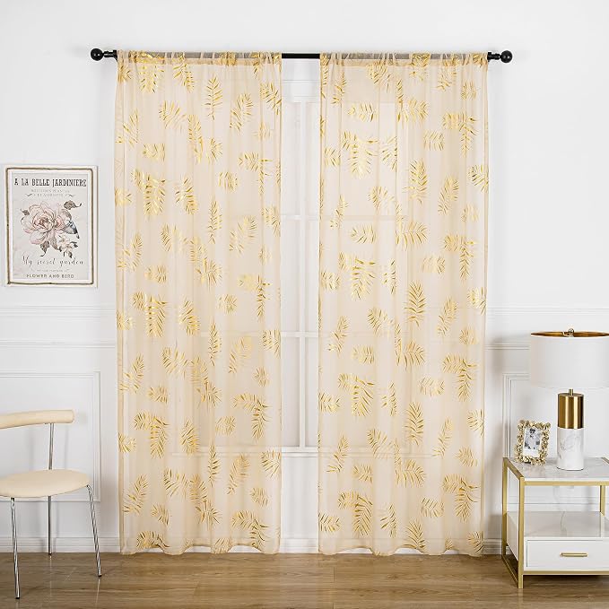 Sutuo Home Khaki Sheer Curtains 96 Inches Long 2 Panels Set, Window Treatment - Image 2