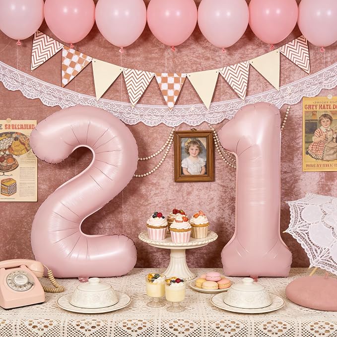 40 In Matte Pink Number Balloons Helium Foil Mylar Balloon Party Digital 10 | - Image 4