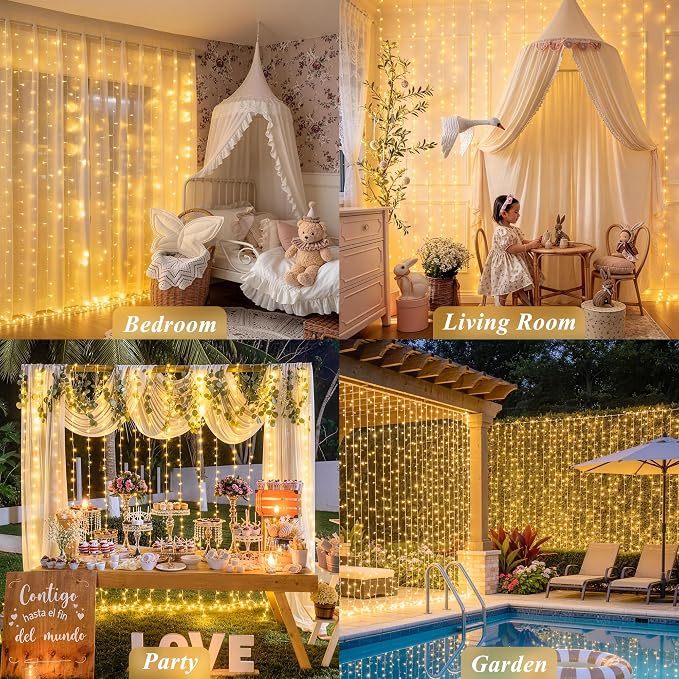 JMEXSUSS USB Plug in Curtain Lights 200 LED - Image 3