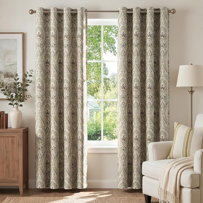 jinchan Sage Green Damask Curtains 90 Inch Room Darkening Grommet 2 Panels | by JINCHAN