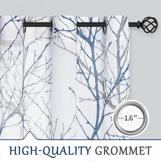 FMFUNCTEX Linen Blue White Semi Sheer Print Curtains 54 Inch Long 2 Panels | - Image 6