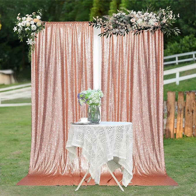 PartyDelight Rose Gold Sequin Backdrop Curtains 5x10ft 2 Panels | Sparkly 3mm - Image 6