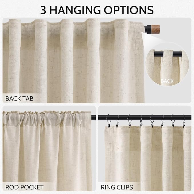 Linen Curtains for Living Room 120 Inches Long Modern Farmhouse Decor Light - Image 2