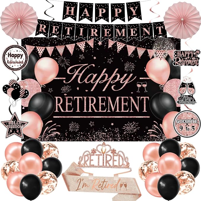 Retirement Party Decorations for Women Rose Gold Retirement Crown and Sash by Unknown