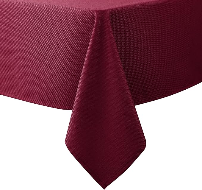 Biscaynebay Textured Fabric Christmas Rectangle Table Cloth 90x156 Inch, Burgundy Water Resistant Tablecloths for Dining, Kitchen, Wedding, Parties etc. Machine Washable