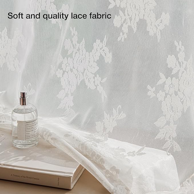 Anmao Vintage Lace Curtains 45 Inches Long 2 Panels, Romantic Elegant Light - Image 4