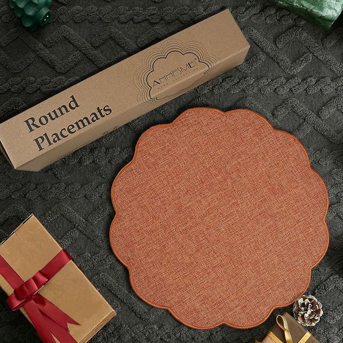 AHHFSMEI Round Faux Linen Placemats Set of 8 Heat Resistant Non-Slip Stain - Image 5