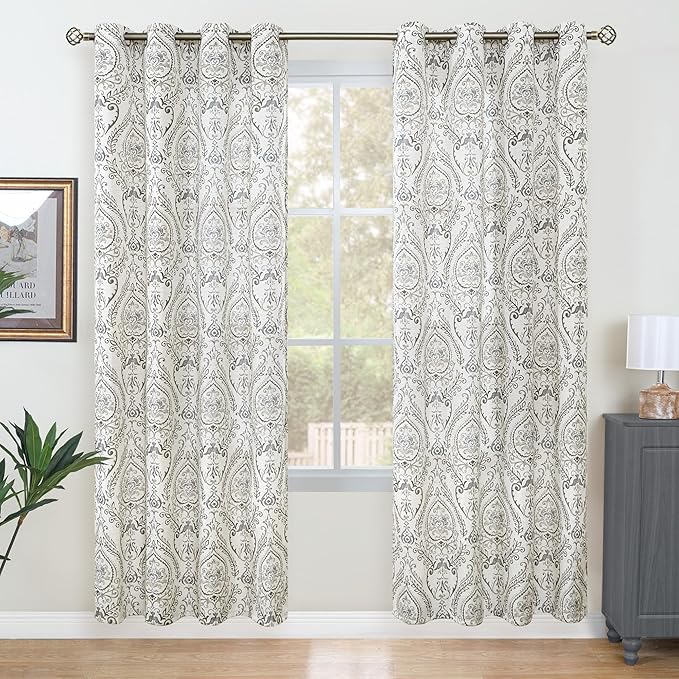 Linen Curtains 78 inches Long for Living Room Decoration, Printed Linen by LAMIT