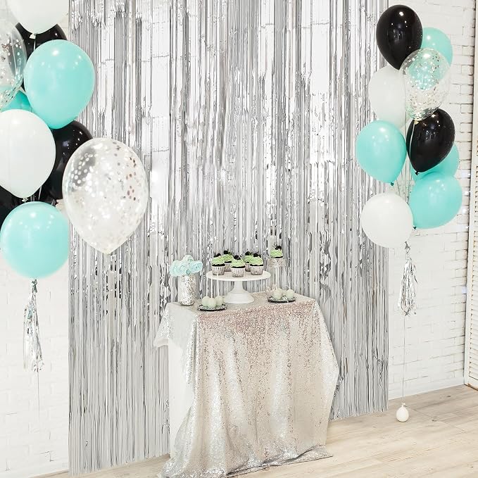 5 Pack 3.3 x 9.9 ft Silver Fringe Backdrop Streamers Party Decorations | Foil - Image 6