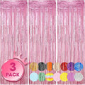 Voircoloria 3 Pack 3.3 x 8.2 ft Light Pink Foil Fringe Backdrop Curtains by Voircoloria