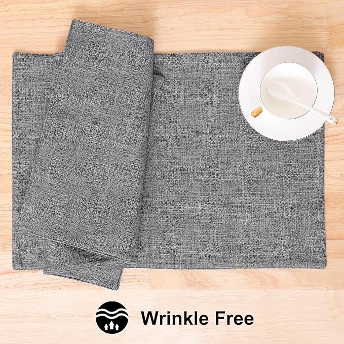 Faux Cotton Linen Placemats Set of 6, Cloth Washable Farmhouse Dining Table Mats - Image 5