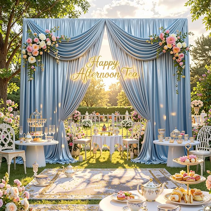 20x10ft Dusty Blue Sequin Backdrop Curtains, Wrinkle Free Glitter Backdrop - Image 5