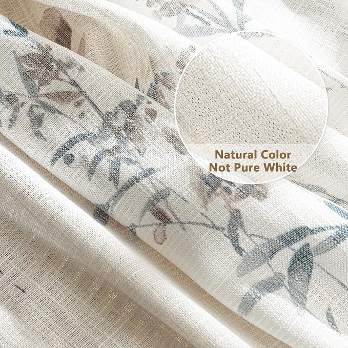 MYSKY HOME Linen Sheer Window Floral Curtains Panels Light Filtering Privacy - Image 4