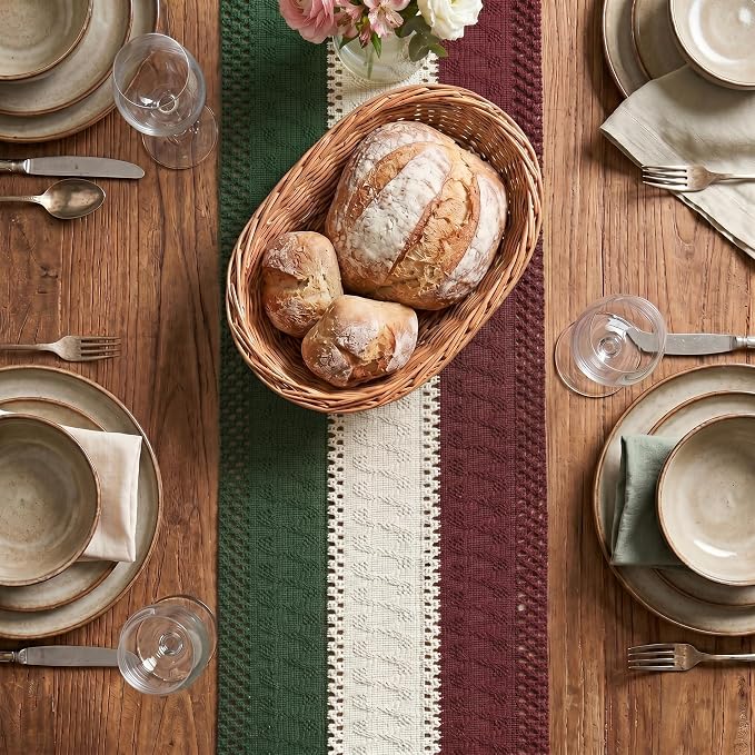 Artoid Mode Green Beige Red Farmhouse Rustic Table Runner 12x120 Inch | Holiday - Image 2