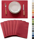 Demetex Placemats Set of 6 Red Linen Wipeable Place Mats Heat Resistant Cloth by DEMETEX