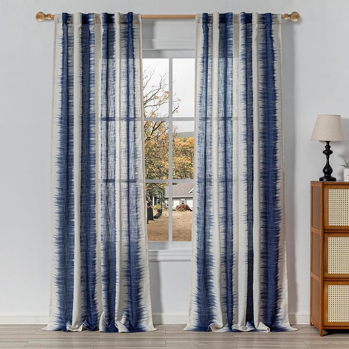 MYSKY HOME Navy Blue Curtains 95 Inch Length 2 Panels Set, Soft Touch Semi - Image 2