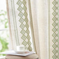 jinchan Floral Linen Curtains Embroidered Back Tab 50x63in 2 Panels Green | by JINCHAN