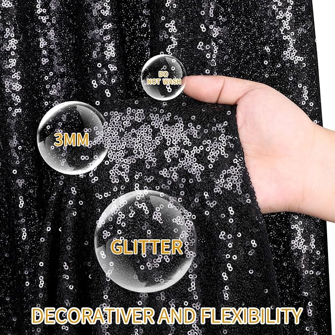 Sequin Backdrop 6x8FT Black Halloween Background Glitter Sequin Fabric | - Image 2