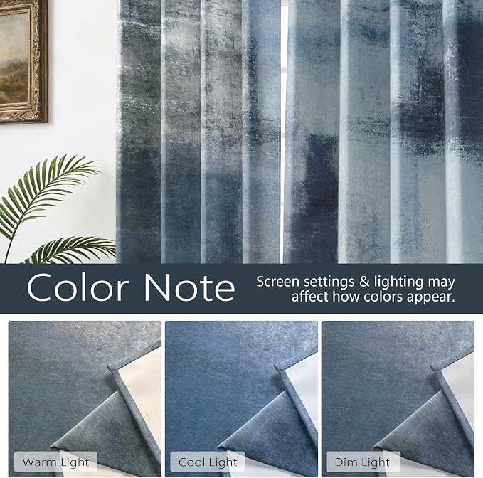 Asuexpect Dusty Blue Abstract Curtains 2 Panels Set Navy Grey Geometric Curtain - Image 4