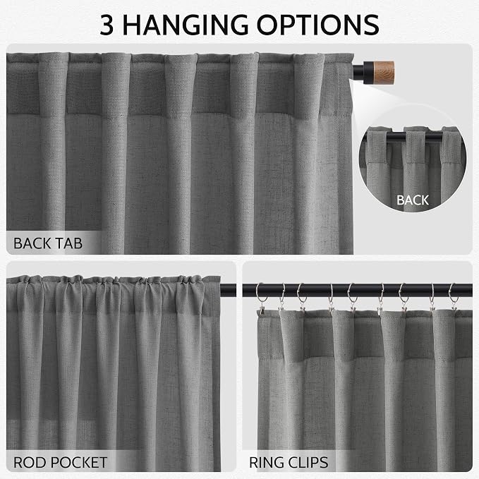 Blazer Grey Curtains Linen Blend Light Filtering Back Tab Curtain 84 Inches Long - Image 3