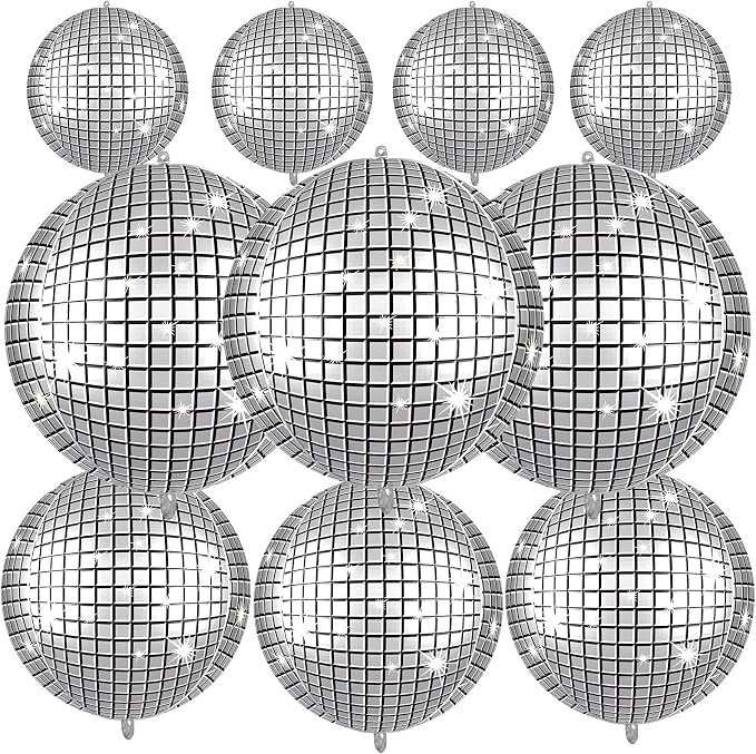 10Pcs Disco Round Foil Balloons, Metallic Disco Foil Baloon by FunHot