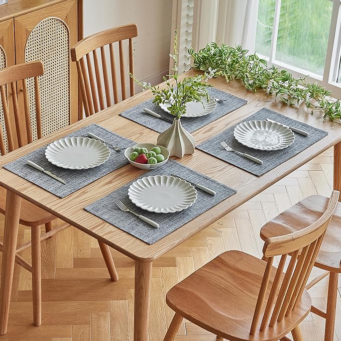 Softalker Faux Linen Placemats Set of 6-12 x 18 Inch, Heat Resistant Double - Image 7