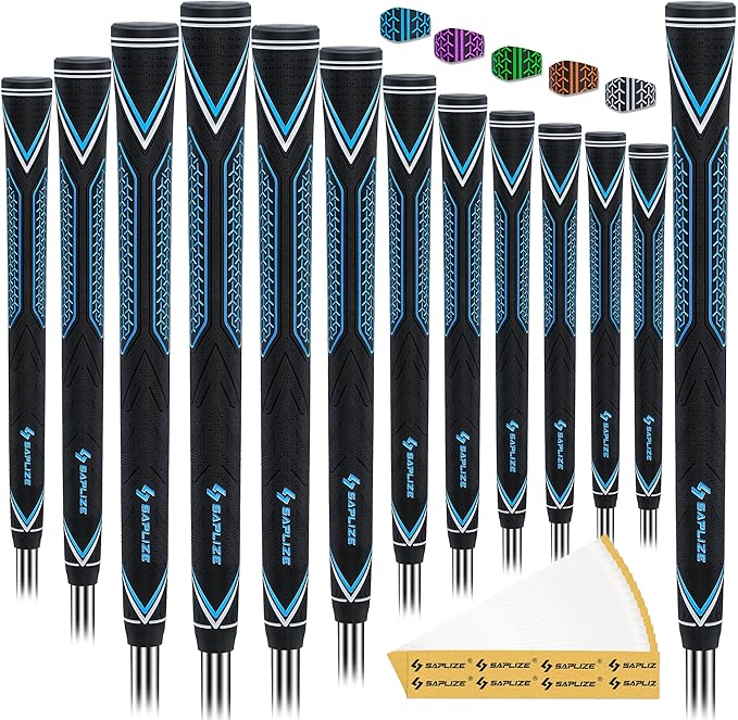 SAPLIZE High-performance Rubber Golf Grips 13 Pack, High Shock Absorption, Non-slip, Choose from 13 Grips with 15 Tapes or Full Regripping Kit, Std/Mid/Jumbo, CC10 Series