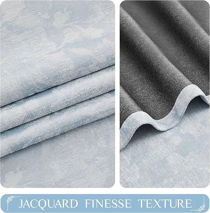 Beauoop Blue Floral Jacquard Blackout Sliding Door Curtains 100x84 1 Set | - Image 2