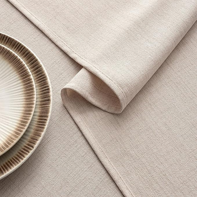 MIULEE Natural Linen Tablecloth 52x70 Inch Rectangle Table Cloth Waterproof,Stain Resistant & Wrinkle Resistant for Dining Party Wedding